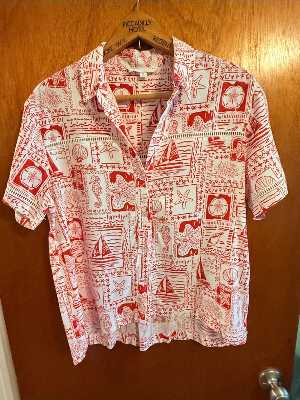 Jane and Delancey Red and White Nautical Print Women's Button-Front Blouse